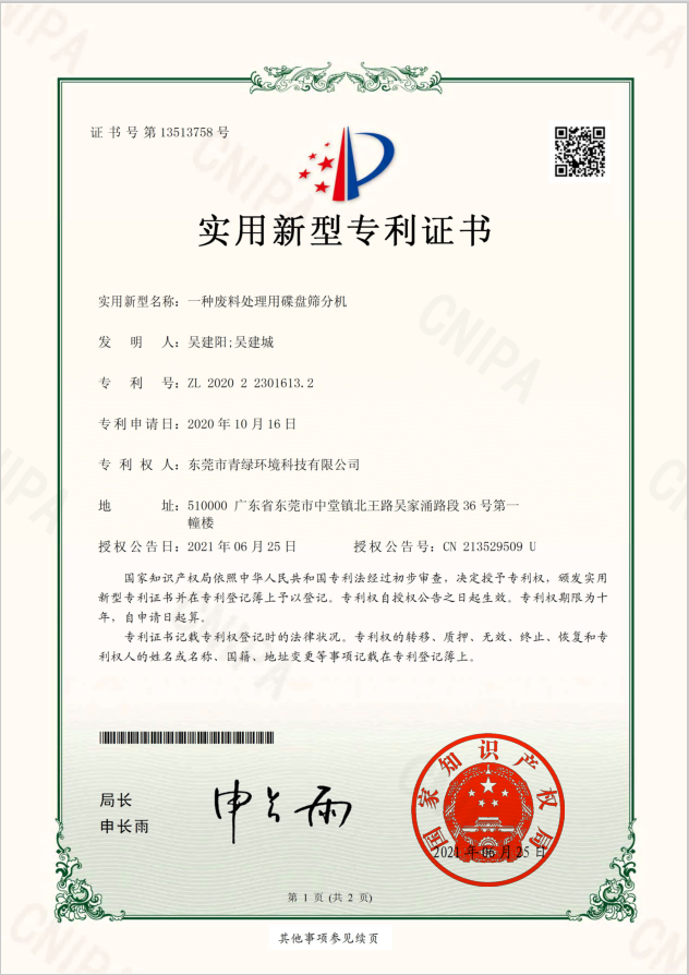 Utility model patent for disc screen Utility model patent for disc screen